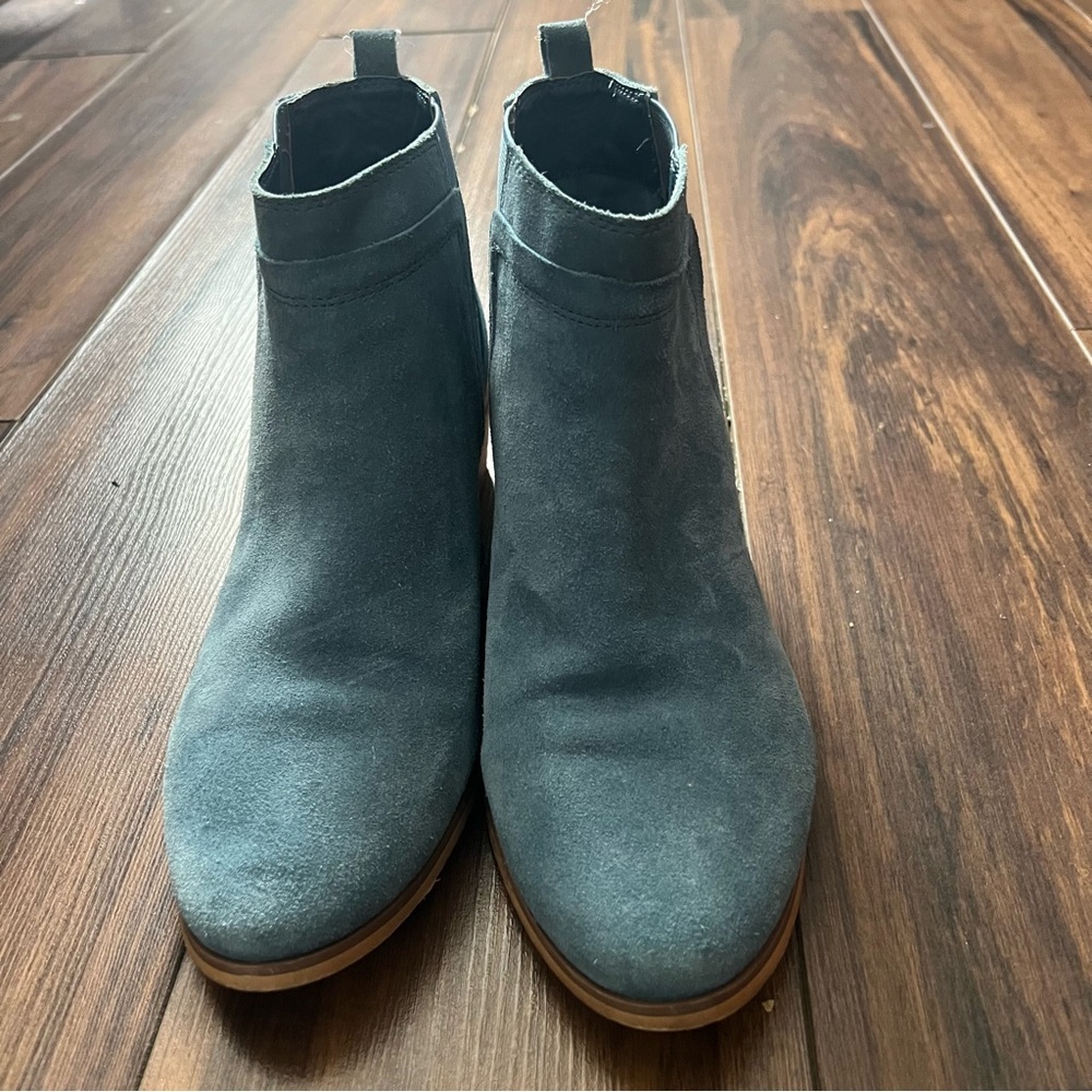 Gianni Fermani Blue Suede Ankle Boots Chelsea Block Heel Size 9 - Picture 3 of 8